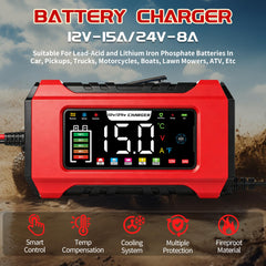 AIYONFEI LED display closeup indicating voltage and charging status