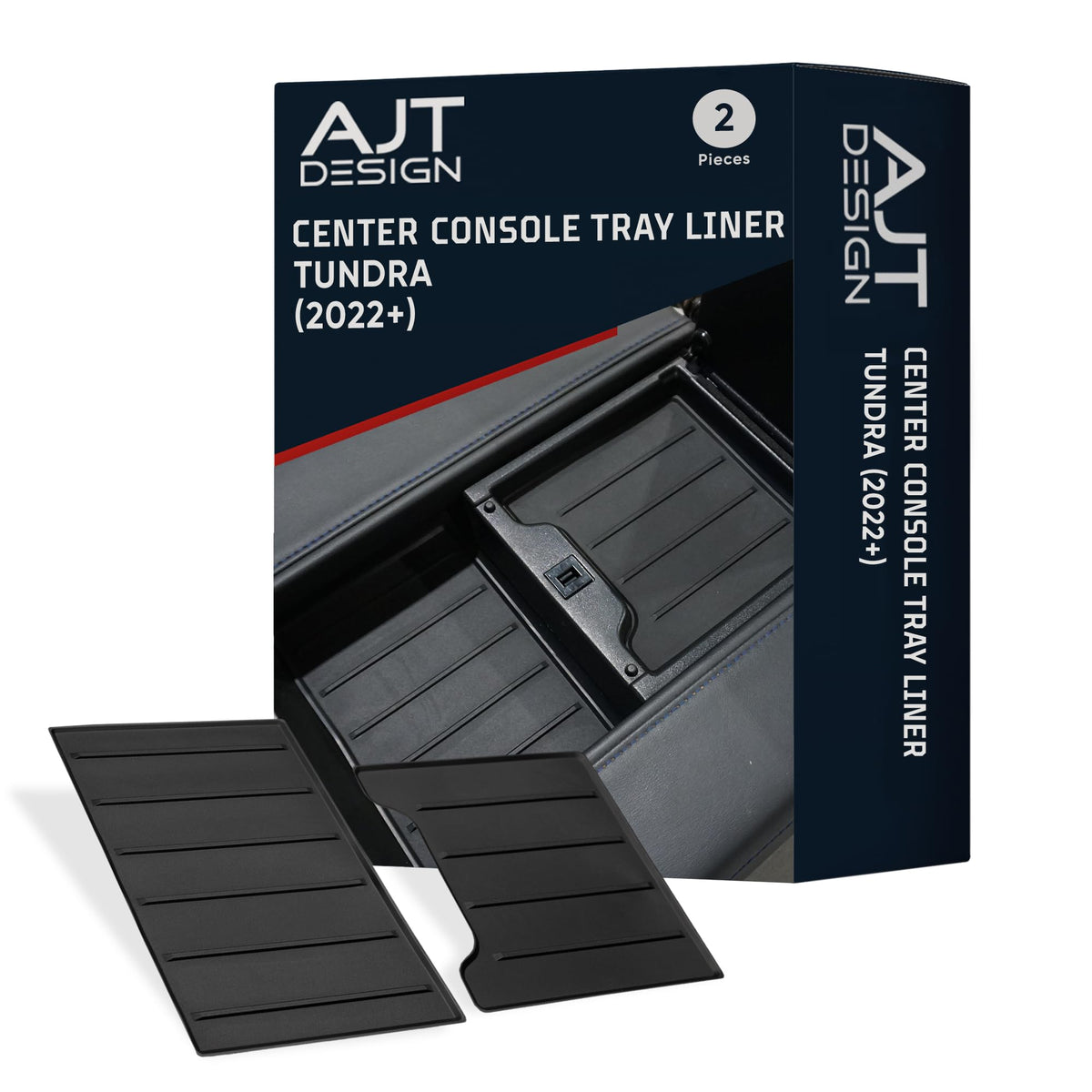 AJT DESIGN front view of console tray liner showing tidy fit and organized look