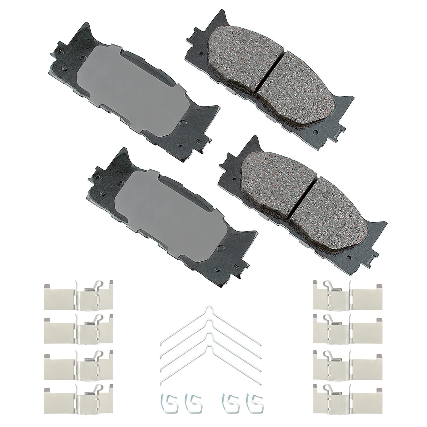 Akebono ACT1222A pad thickness close-up displaying 17.3 mm ceramic material for durability