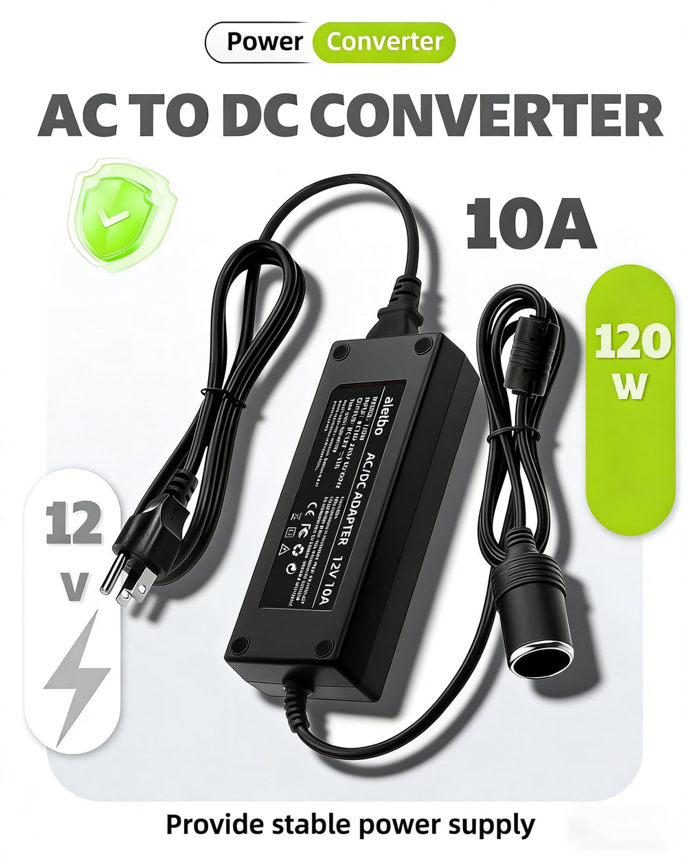 aletbo closeup cigarette lighter socket with tip connected, provides secure accessory power