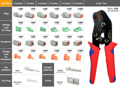 ALFOCI ratcheting crimper closeup demonstrating ergonomic grip and precise dies