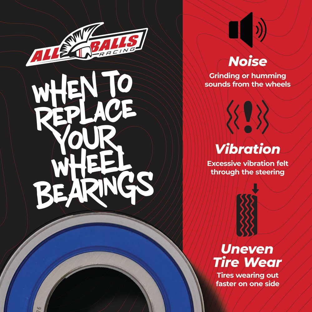 All Balls bearings next to ruler showing exact dimensions for accurate OEM-style fit