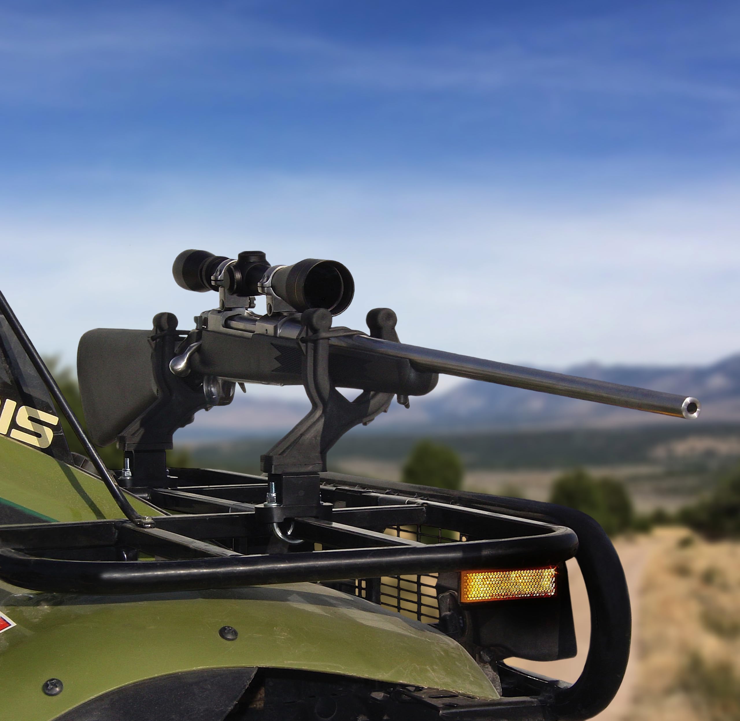 All Rite Graspur mounted on ATV handlebars freeing center cargo space benefit
