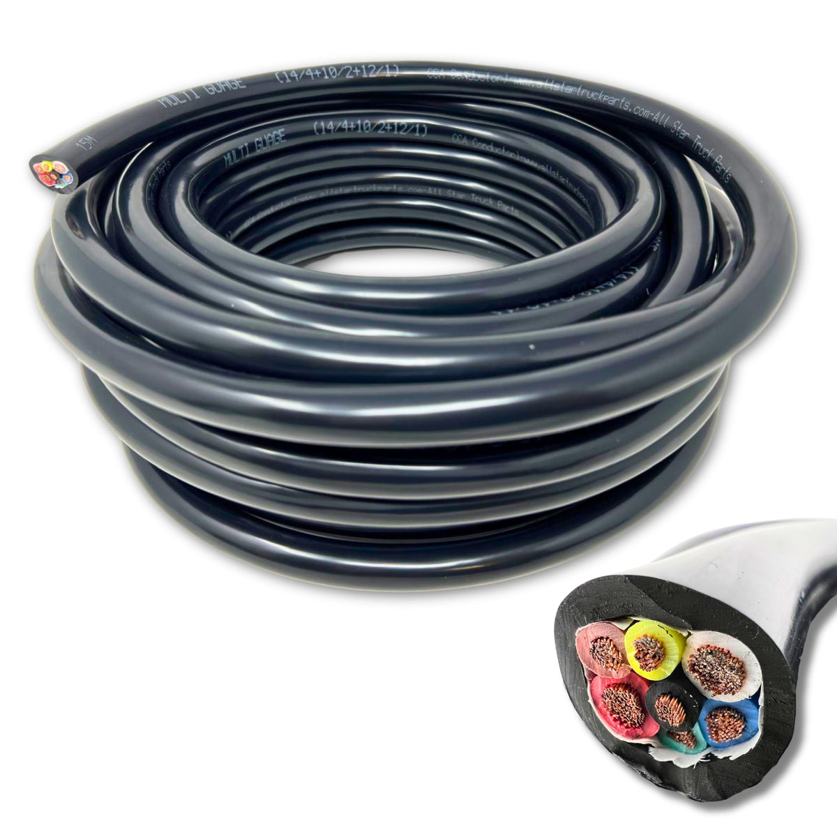 All Star Truck Parts front packaging showing 7-way cable and 50 ft roll benefit reliability