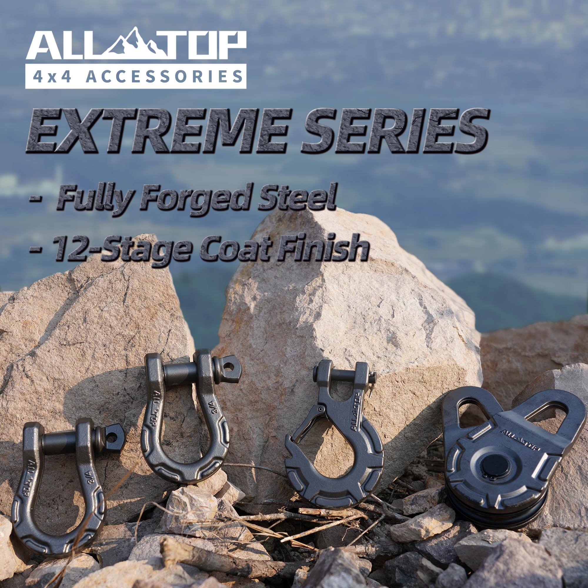 ALL-TOP shackle beside ruler showing 3/4" bow and 7/8" pin scale