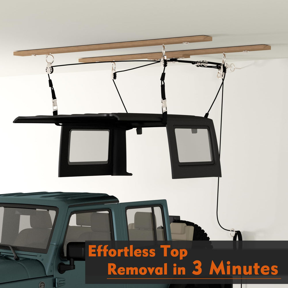 ALLCOS hardtop beside person for scale showing compact storage and easy handling benefit