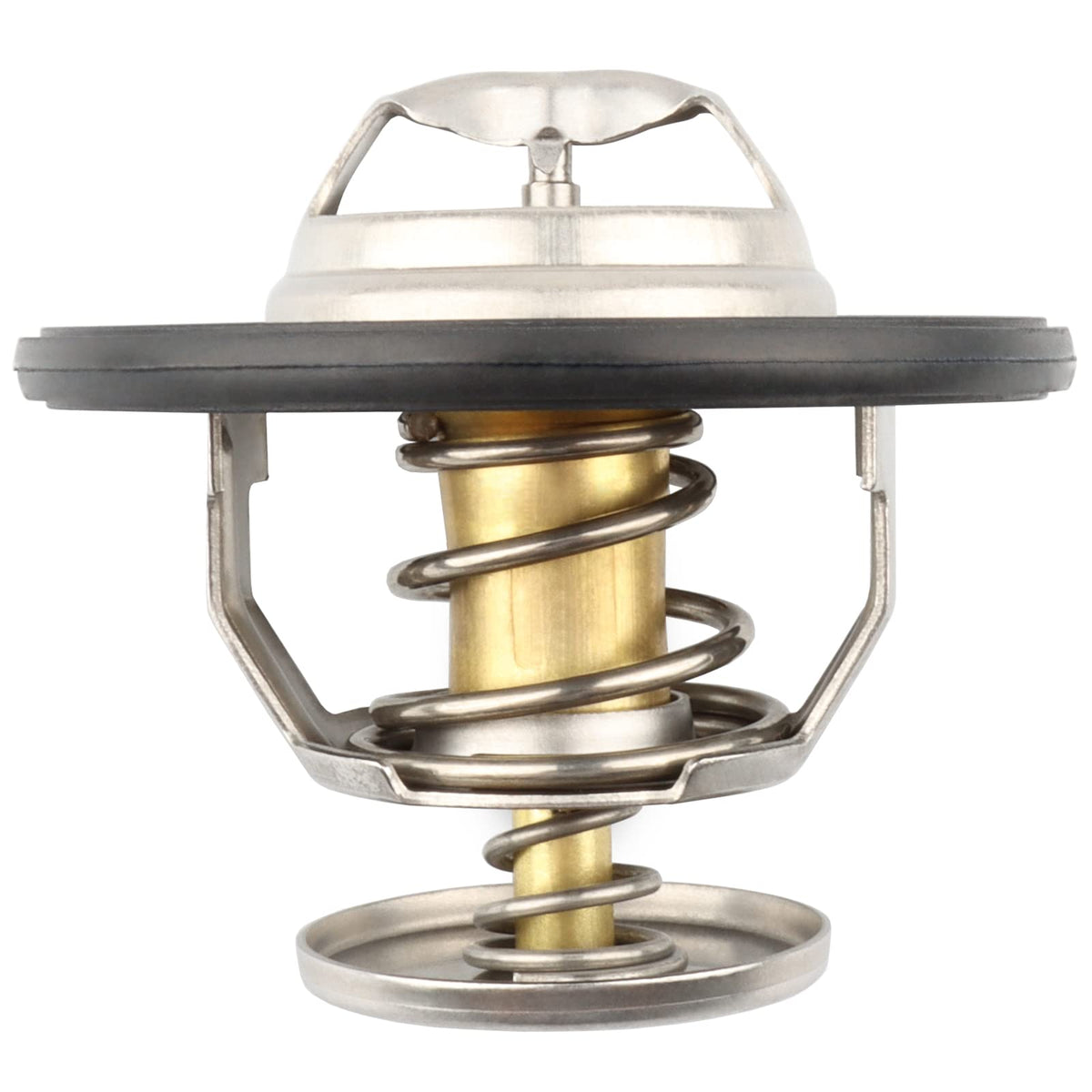 Allmotorparts thermostat front view showing fit and durable flange benefit