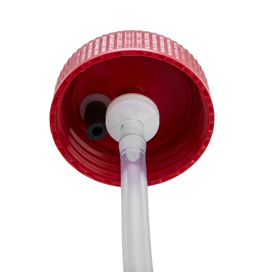Allstar Performance bottle in use on brake caliper demonstrating hands-free bleeding