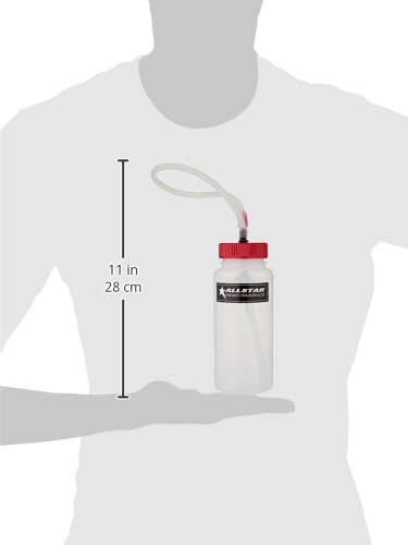 Allstar Performance bleeder bottle beside a ruler showing 16 oz capacity and compact size