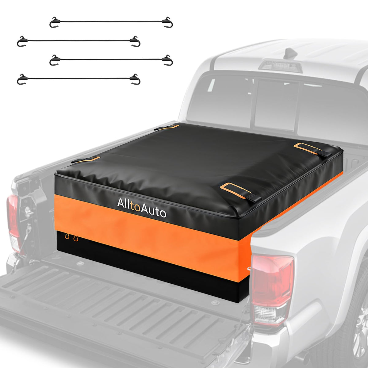 AlltoAuto front view of closed cargo bag showing full-size pickup fit and weather protection