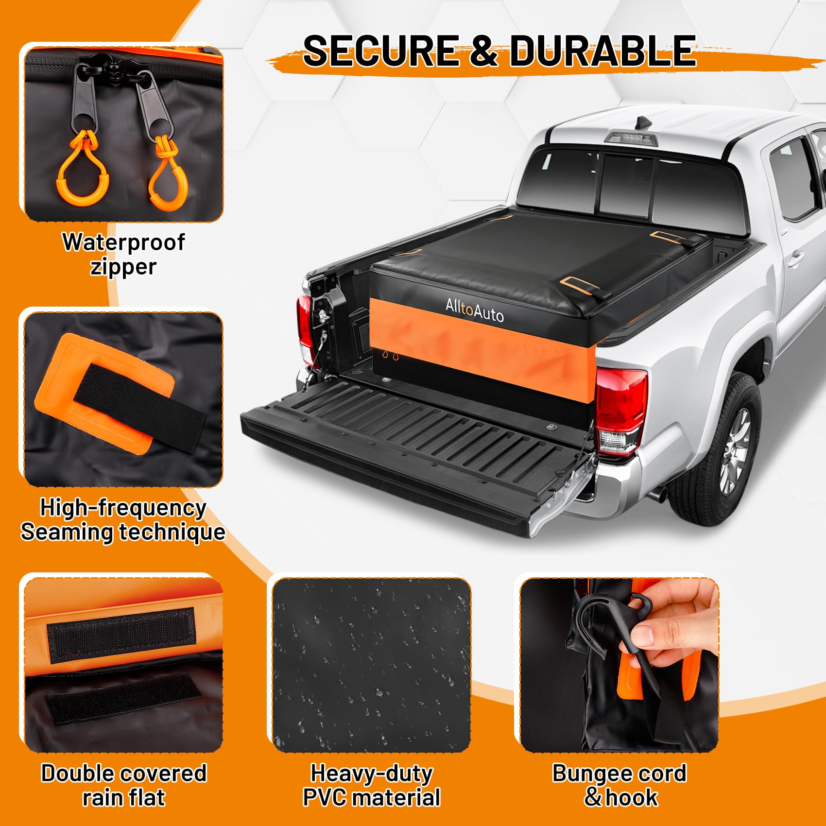 AlltoAuto reinforced strap anchored to truck bed showing secure load stability