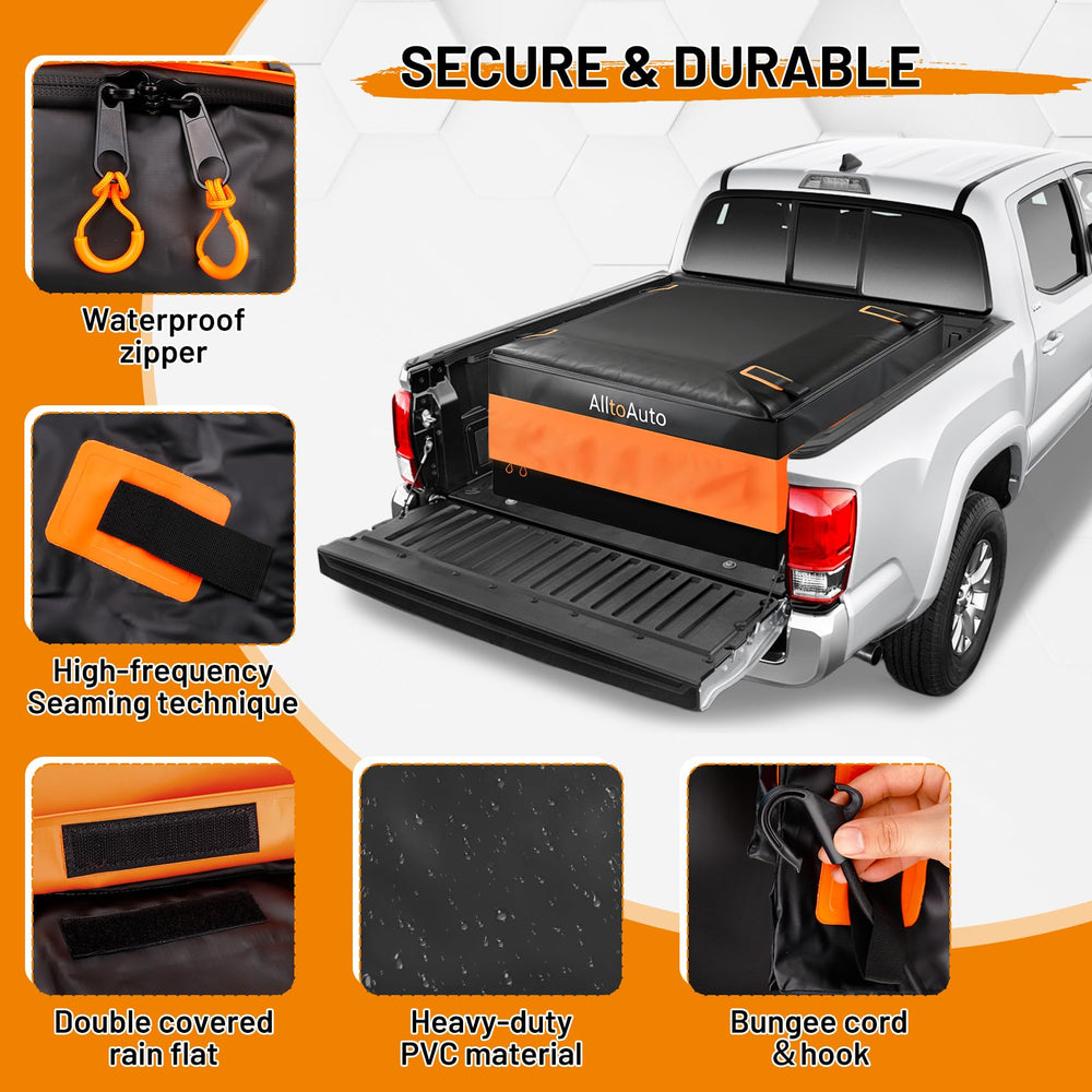 AlltoAuto reinforced strap anchored to truck bed showing secure load stability