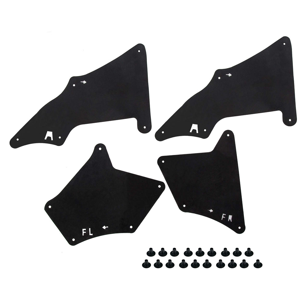 ALMULOO front kit showing four splash guards and clips, ensures easy replacement