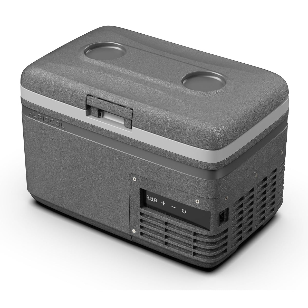 Alpicool MG9 front view showing compact refrigerator and portable benefit