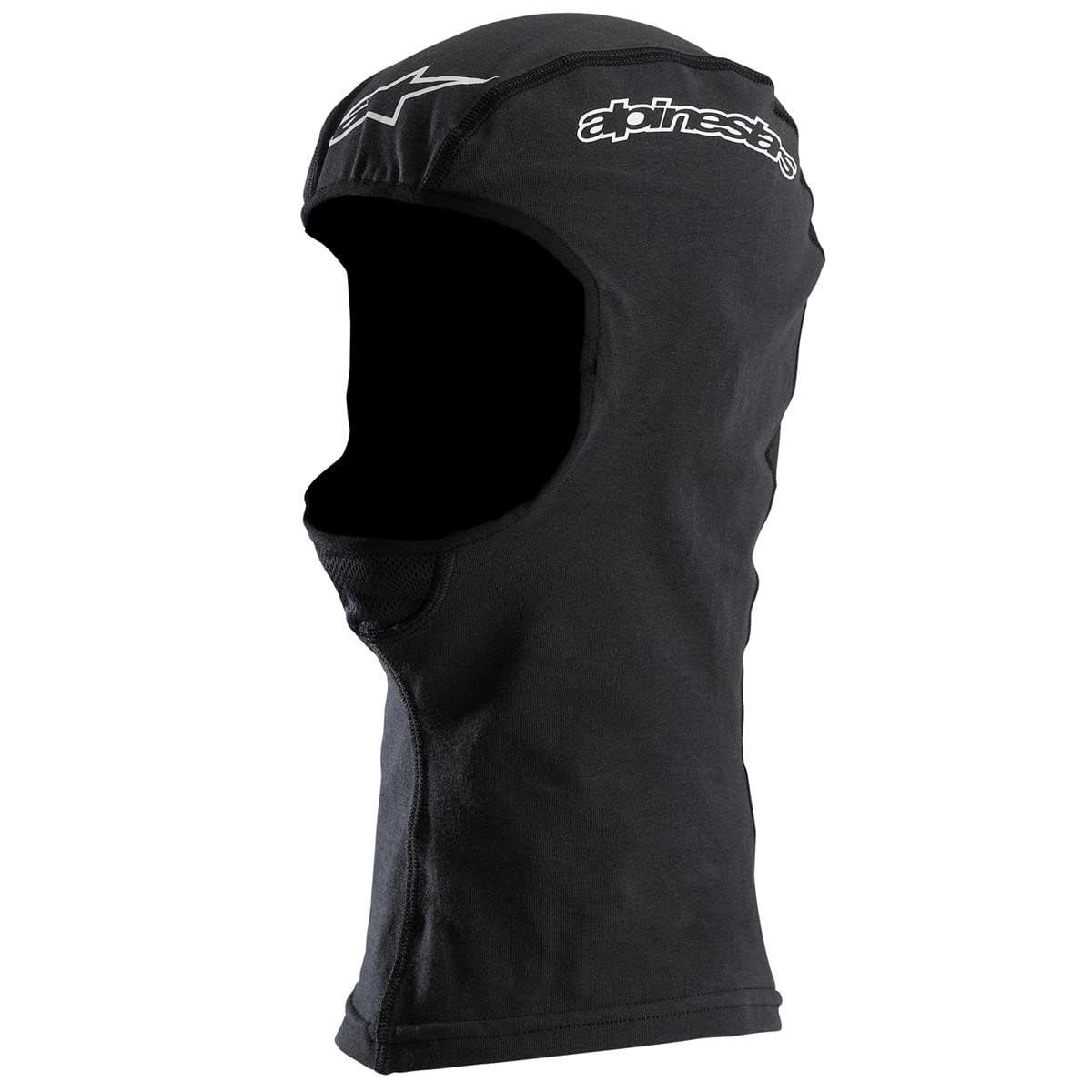 Alpinestars balaclava front view showing ergonomic fit and moisture-wicking benefits