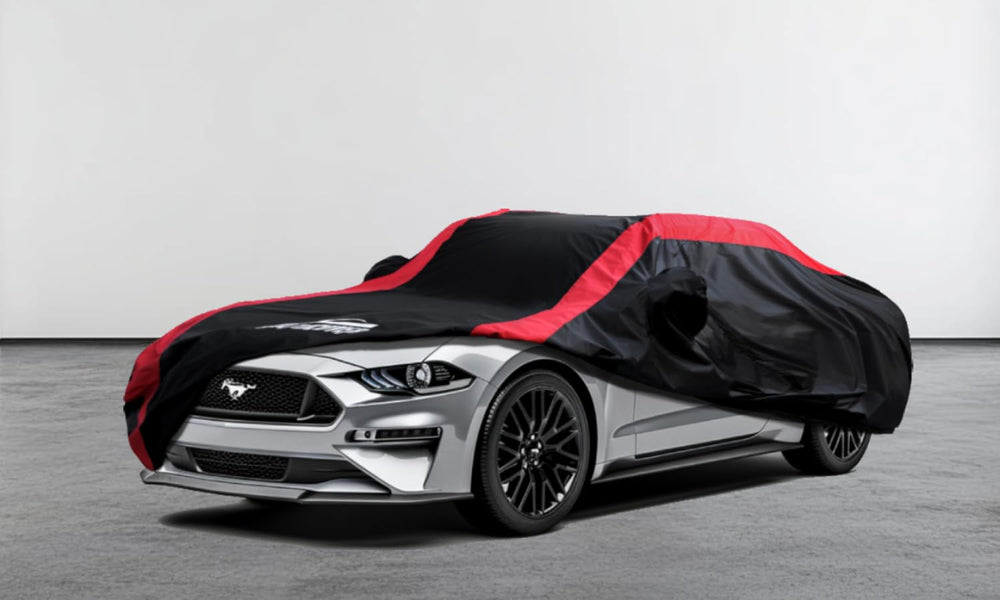 AltoCover-covered Mustang parked in driveway protecting paint from elements