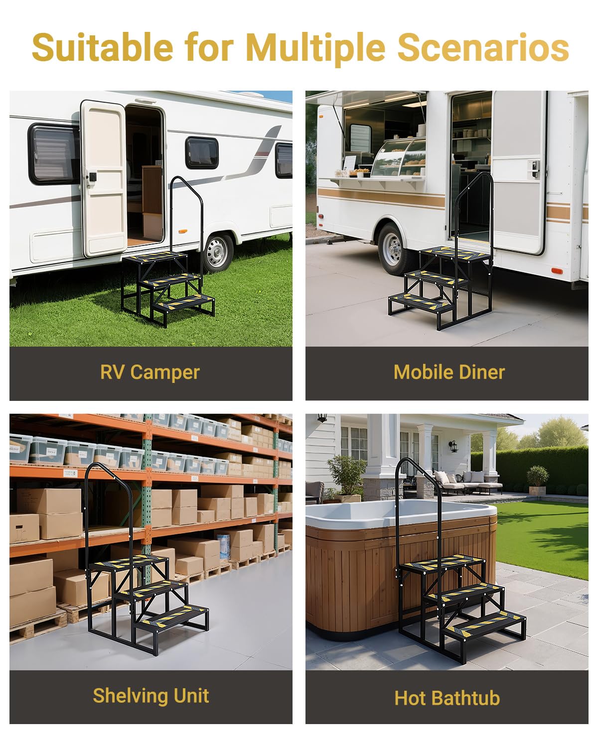 Altyostar folded steps stored on camper showing compact portability benefit