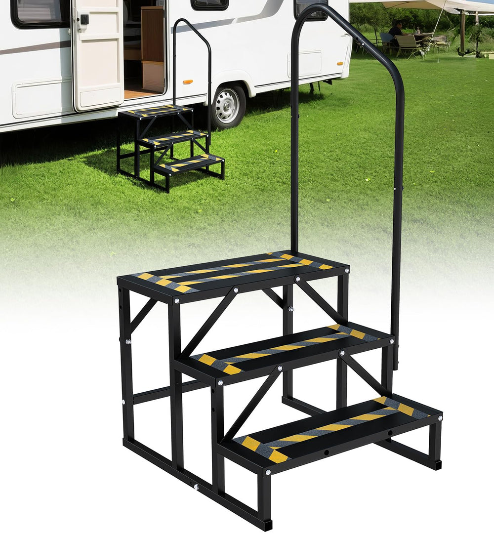 Altyostar front view of three-step RV stairs showing stable entry and wide base