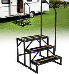 Altyostar front view of three-step RV stairs showing stable entry and wide base