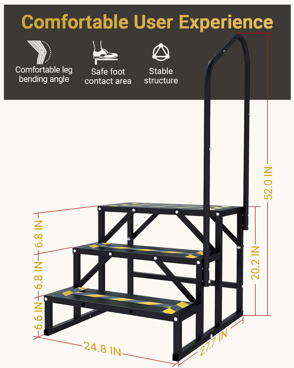 Altyostar stairs next to a foot for scale showing compact size and sturdy build