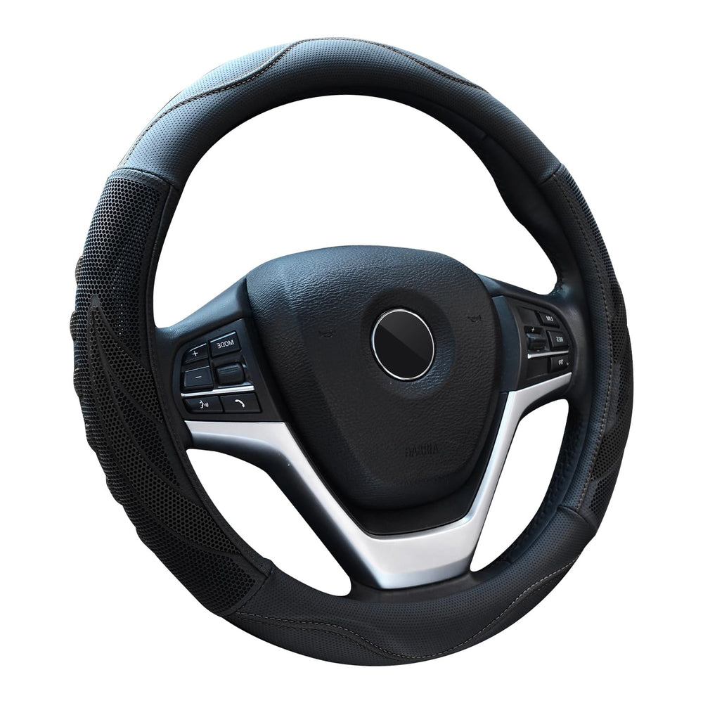 ALUSBELL front view of steering wheel cover showing sleek design and fit