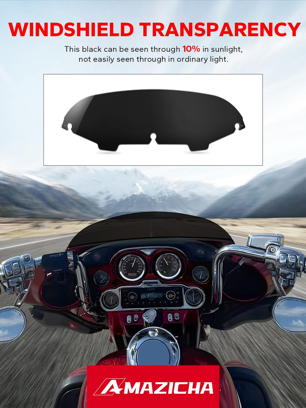 Amazicha angle showing translucent black tint reducing glare while styled