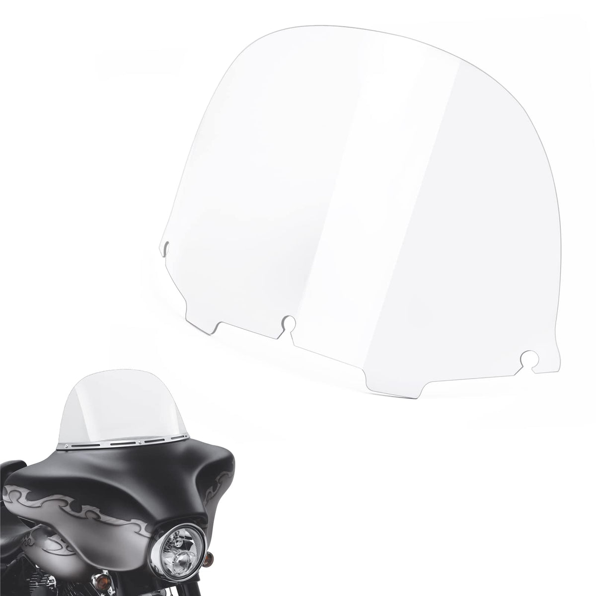 Amazicha front view of clear 13 inch windshield showing fit and finish benefit