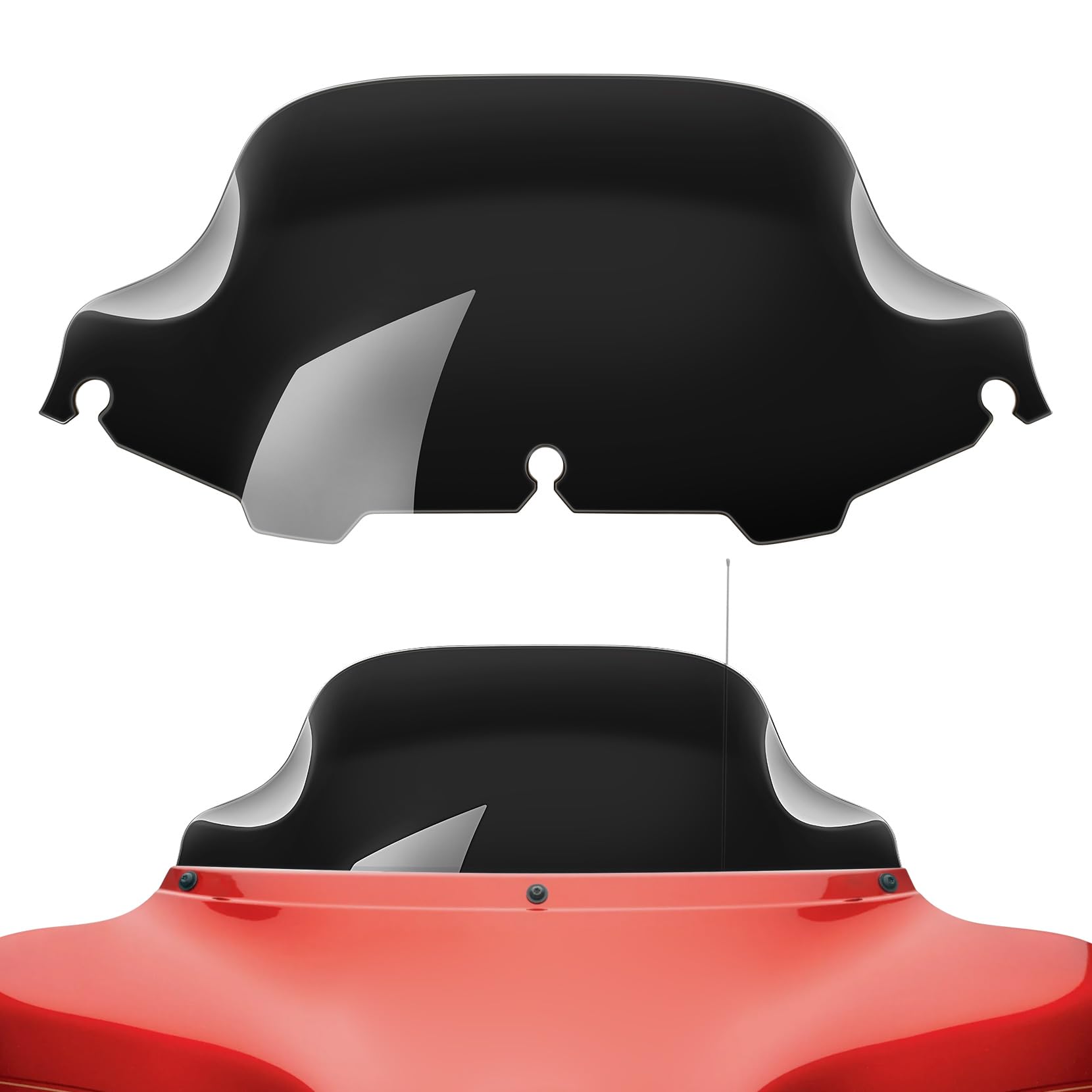Amazicha front view of black 8 inch wave windshield showing sleek profile and wind protection