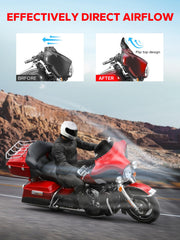Amazicha side profile installed on fairing demonstrating reduced wind buffeting for riders