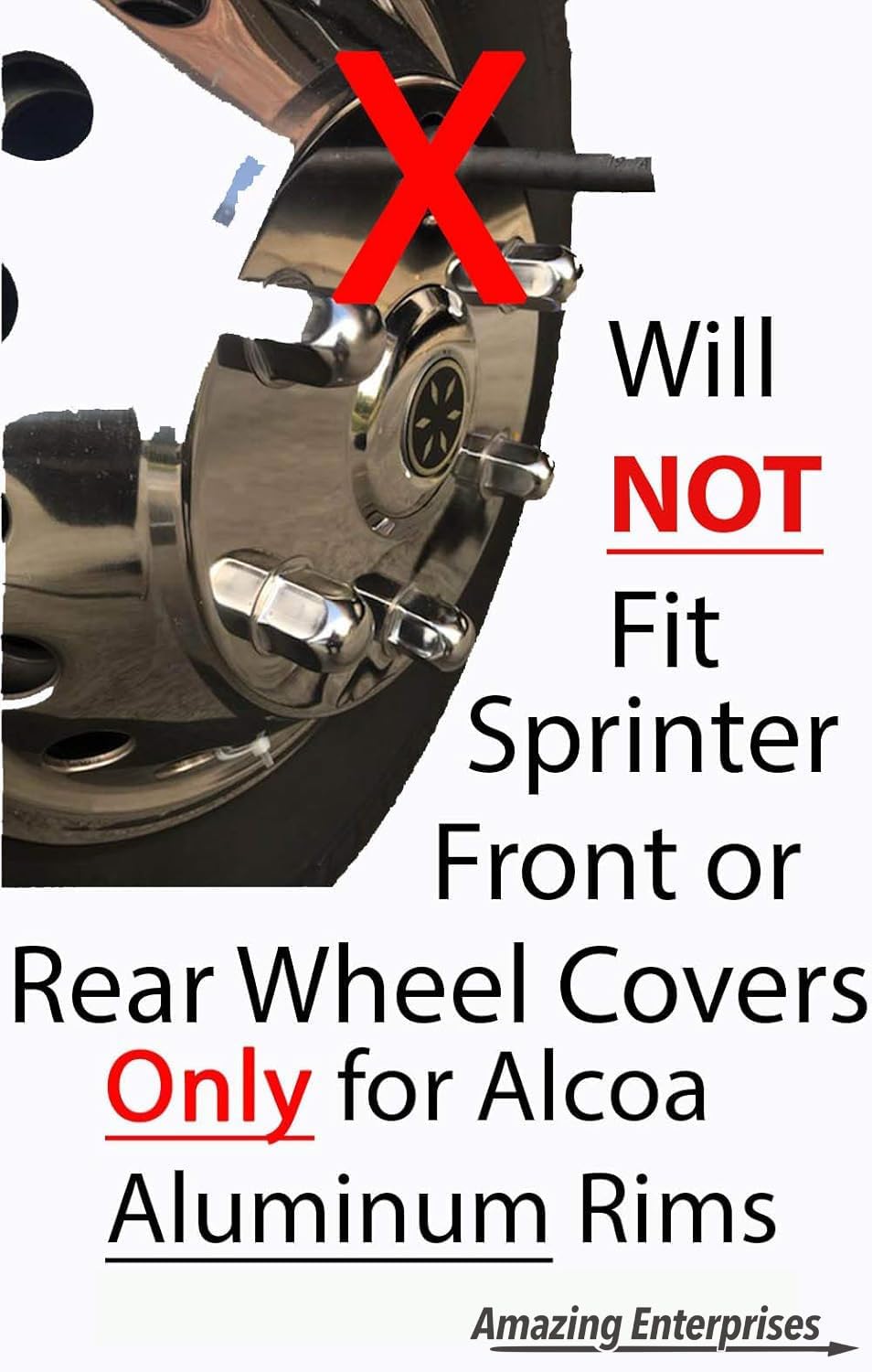 Amazing Enterprises installed on Alcoa wheel front view, OEM-style polished appearance benefit