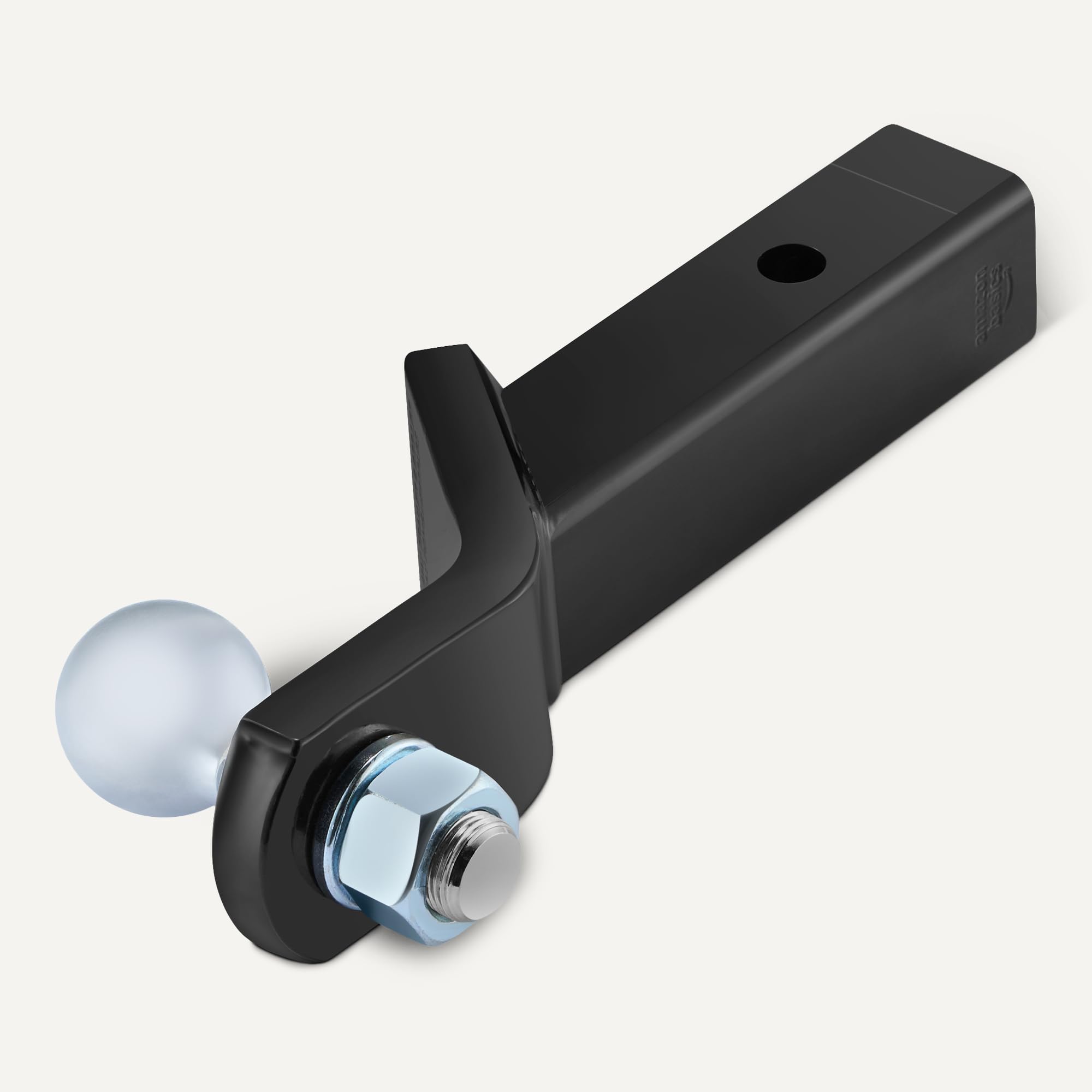 Amazon Basics ball mount installed in vehicle receiver demonstrating secure fit