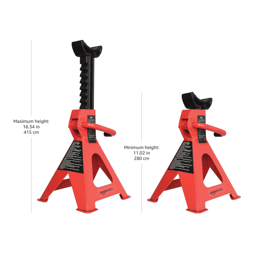 Amazon Basics packaged pair lifestyle image showing both stands and tools benefit: ready for home garage