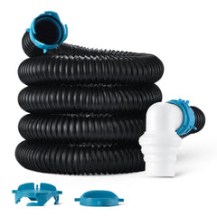 Amazon Basics front view of rv sewer hose kit showing packaged components and benefits