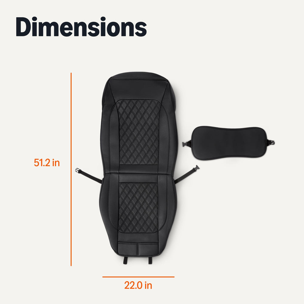Amazon Basics seat cover with hand for scale showing fit and padding benefit