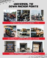 AMBULL installed in a trailer bed securing a motorcycle, illustrating improved cargo stability