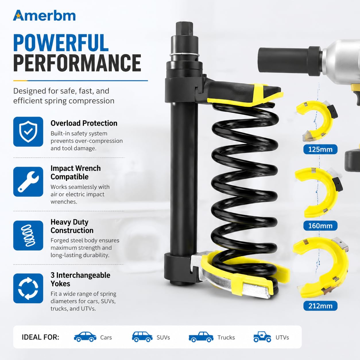Amerbm silver fork close-up displaying large-diameter fit for bigger vehicle springs