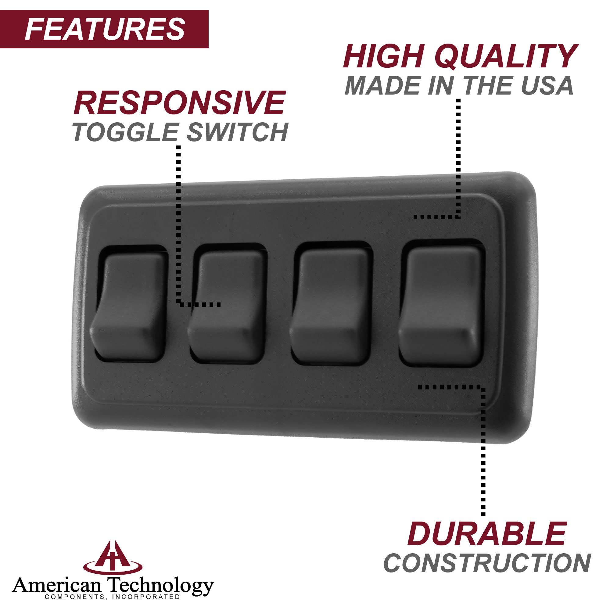 American Technology Components terminal wiring view showing screw terminals and easy service access benefit