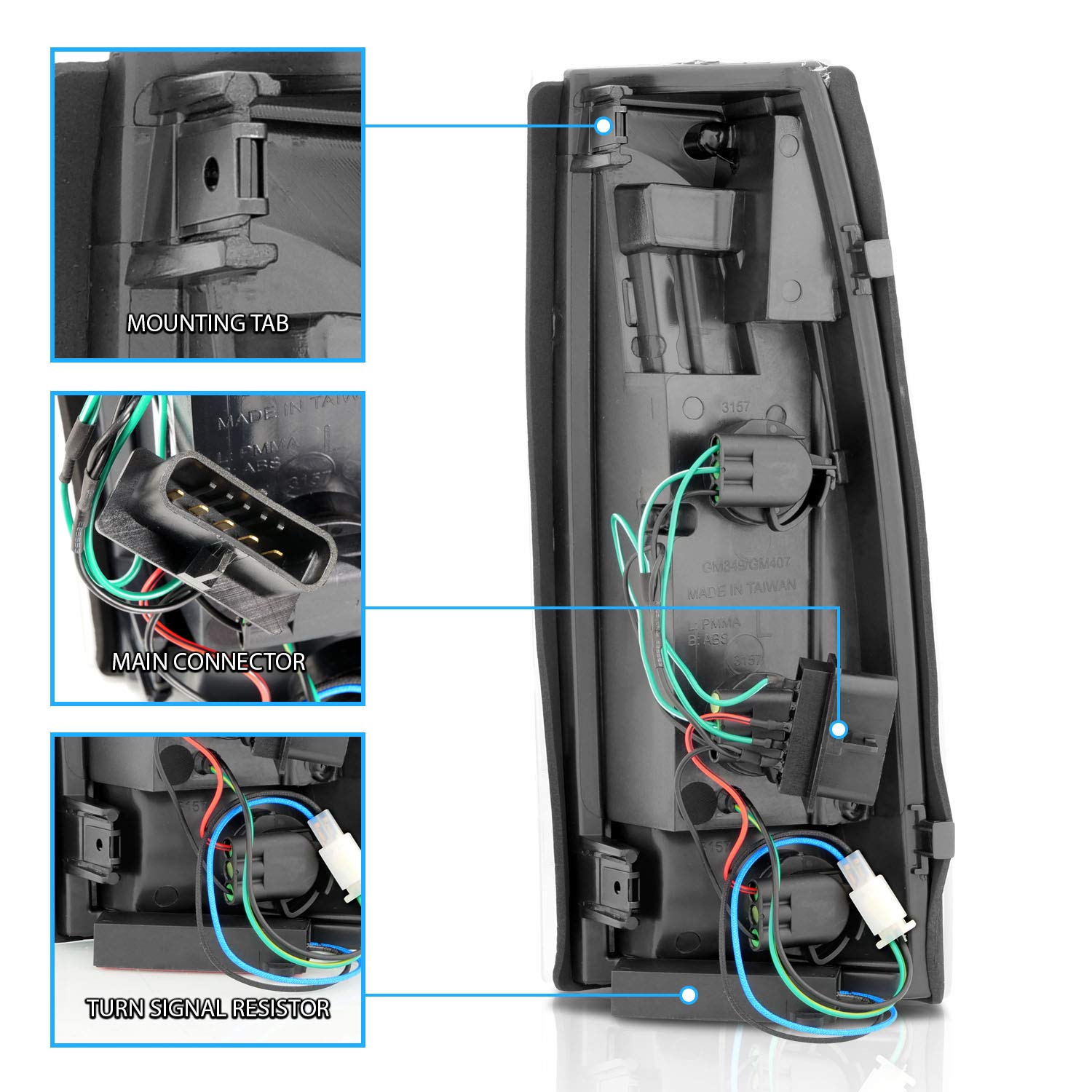 AmeriLite rear connector and backside view for easy plug-and-play installation