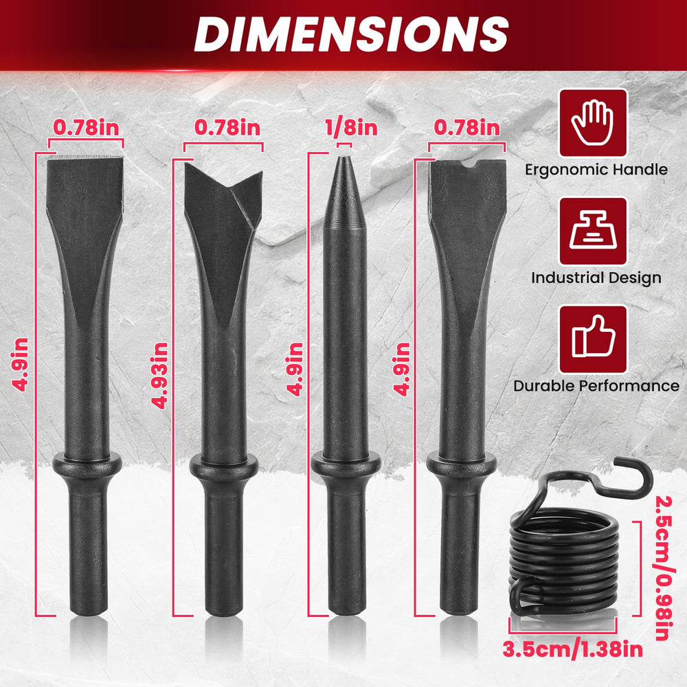 AMGSH four chisels laid out showing included bits for versatile automotive tasks