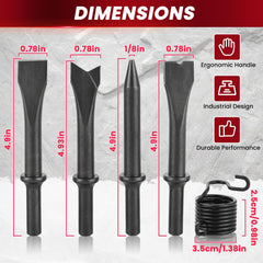 AMGSH four chisels laid out showing included bits for versatile automotive tasks