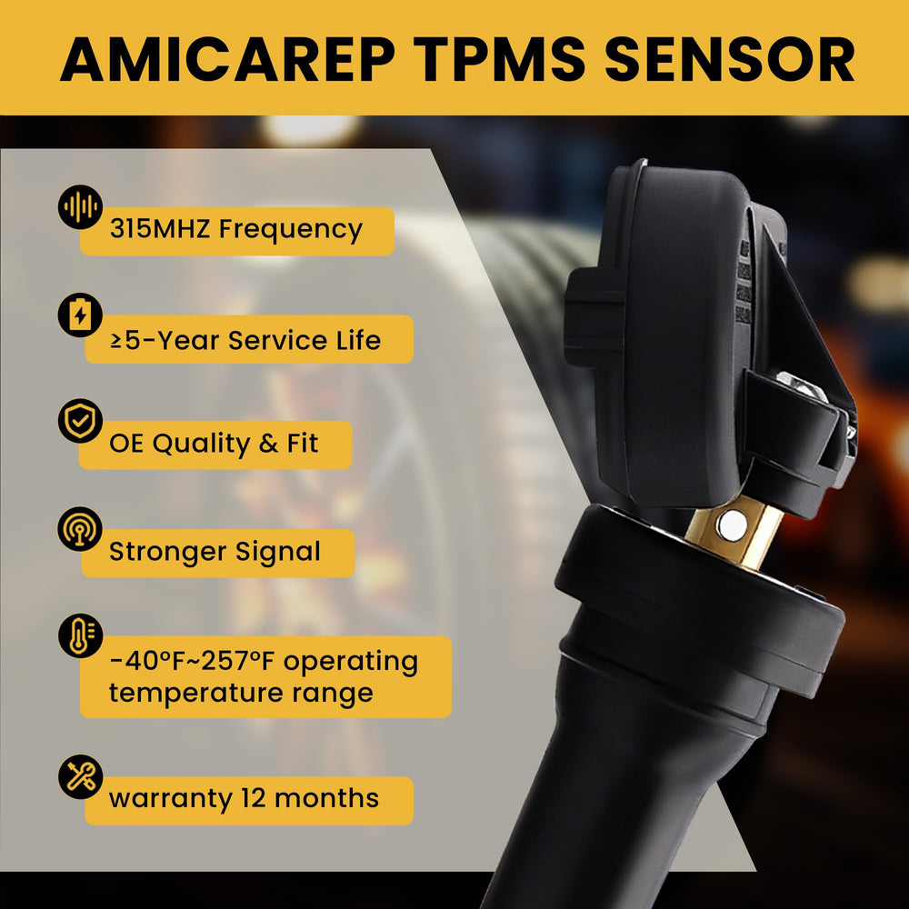 AMICAREP sensor side label showing 315MHz marking for correct frequency match benefit