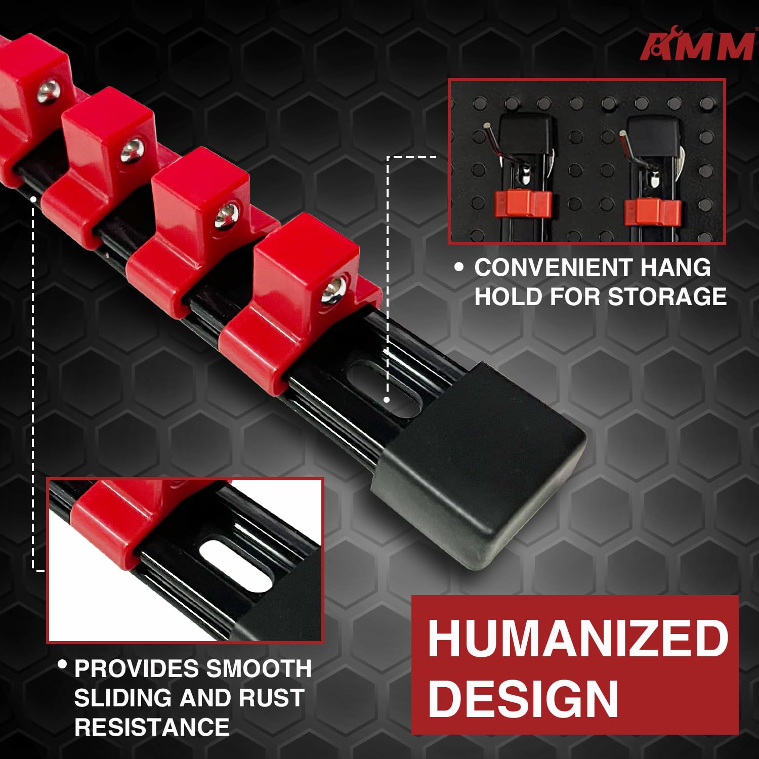 AMM mounted rail on a workbench showing stable storage and fast selection