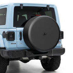 Amooca spare tire cover front view showing camera hole and protective hood for visibility