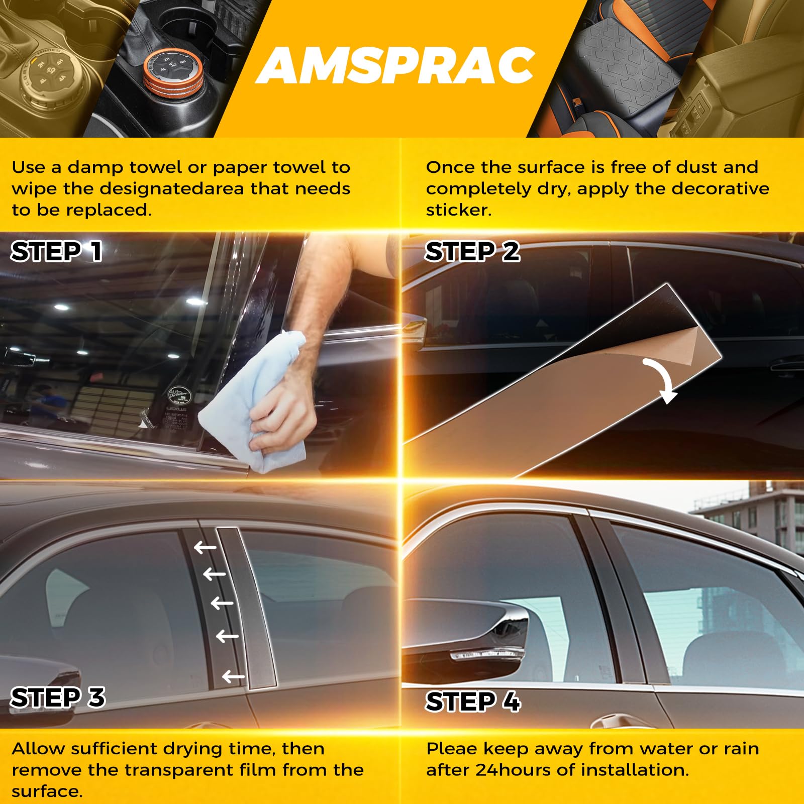 AMSPRAC adhesive backing detail showing double-sided tape for secure bond
