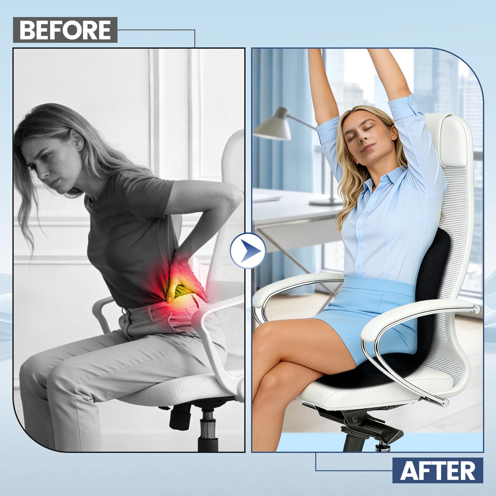 Amxixaun seat cushion on office chair reducing pressure during work