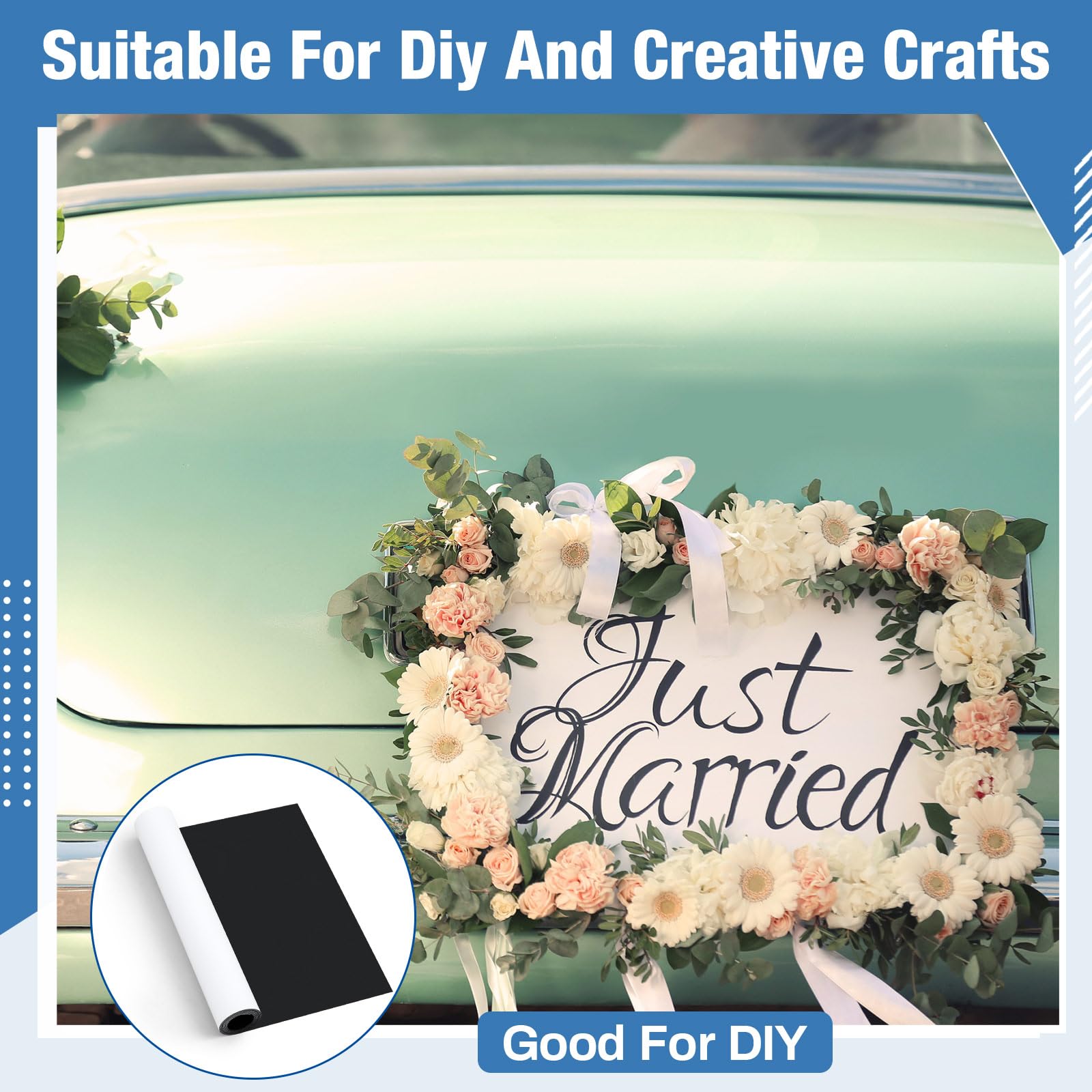 Amylove magnet roll beside ruler and hand illustrating 18in by 5ft scale