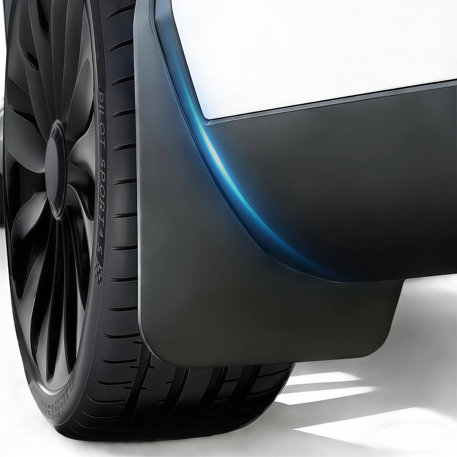 AMZAUTO front left mud flap on Model Y showing protective coverage and clean fit