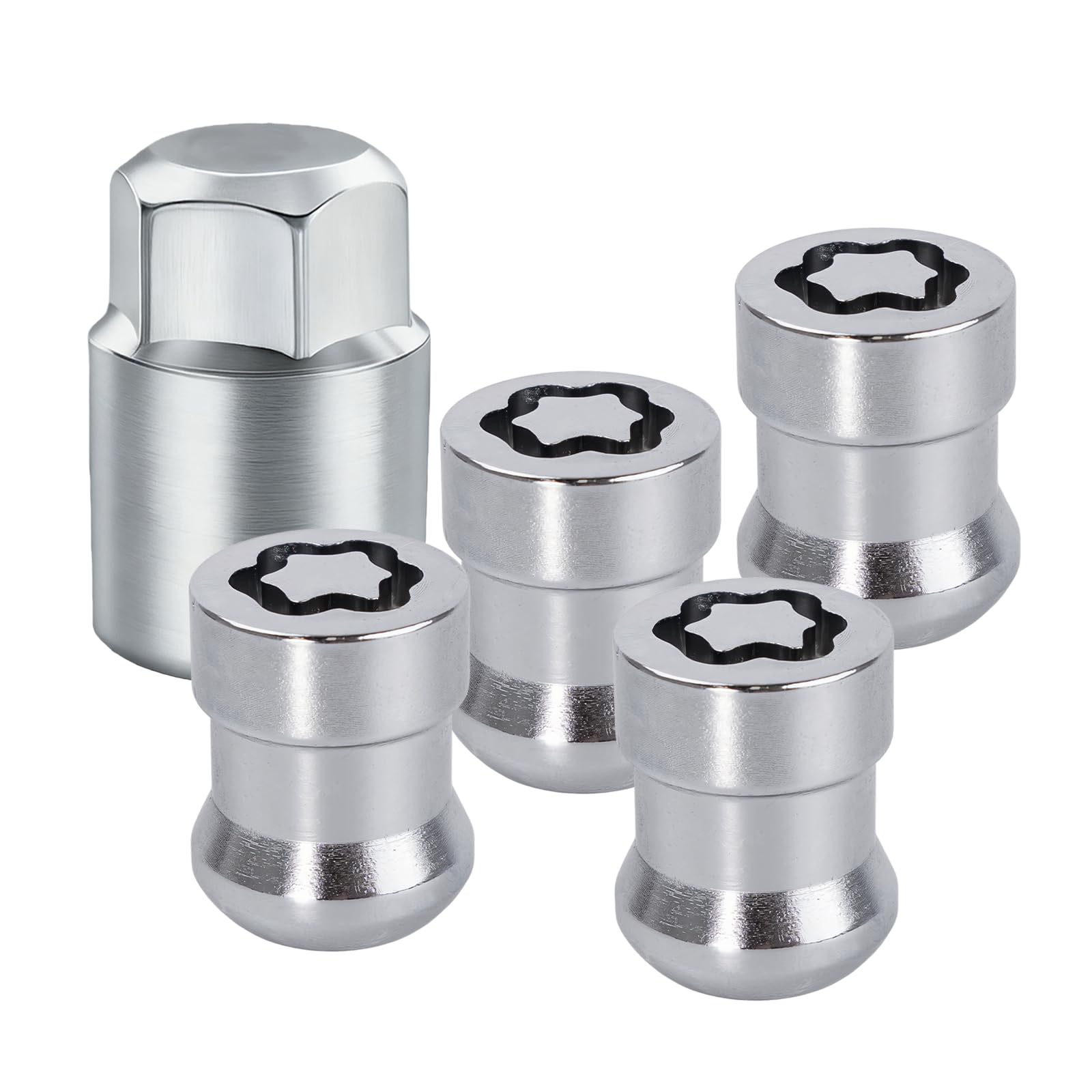 AMZAUTO front view showing four chrome wheel locks and key for visible security