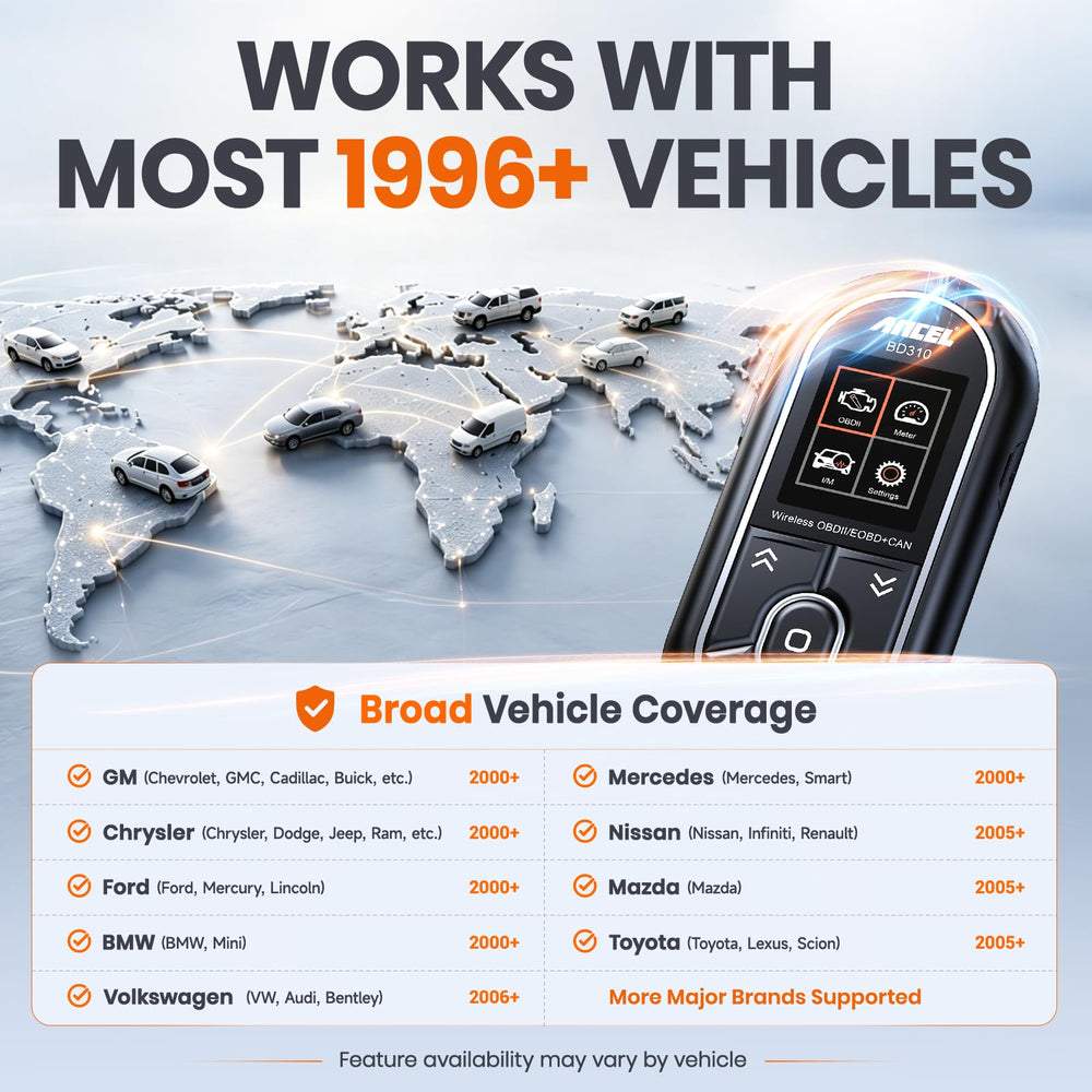 ANCEL BD310 held in hand to show compact size and portability for roadside use