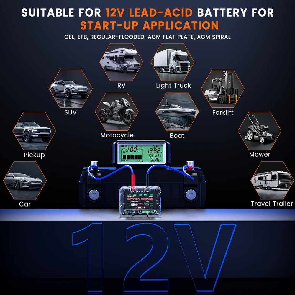ANCEL BM200 PRO on boat console and RV dashboard protecting batteries on trips